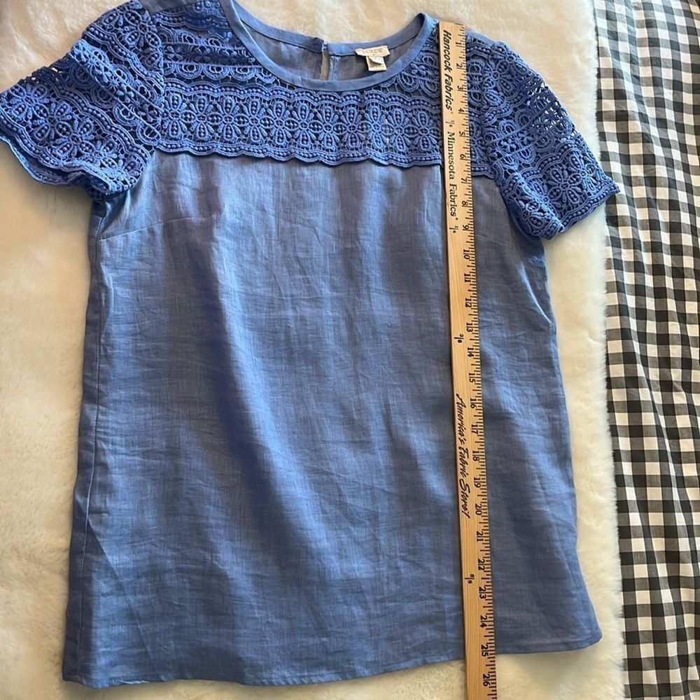 New! J. Crew Factory Linen Top Crochet Women's Size 2 Blue NWT - Picture 10 of 13